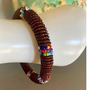 Vintage Native American Beaded Bracelet, in Brown, statement, Unmarked